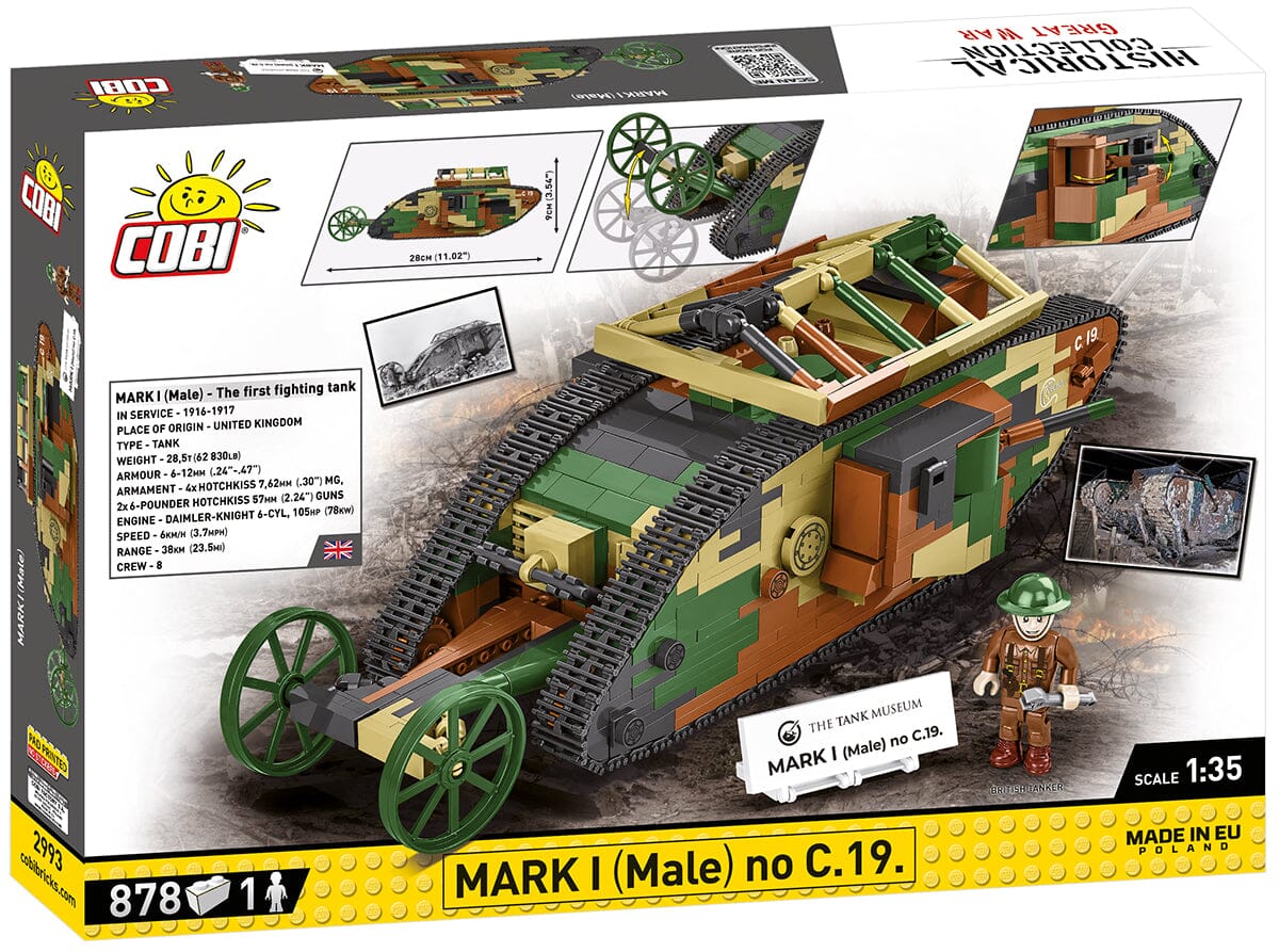 Tank Mark I (Male) no. c19 brick model - COBI 2993 - WWI 878 bricks - Image 4