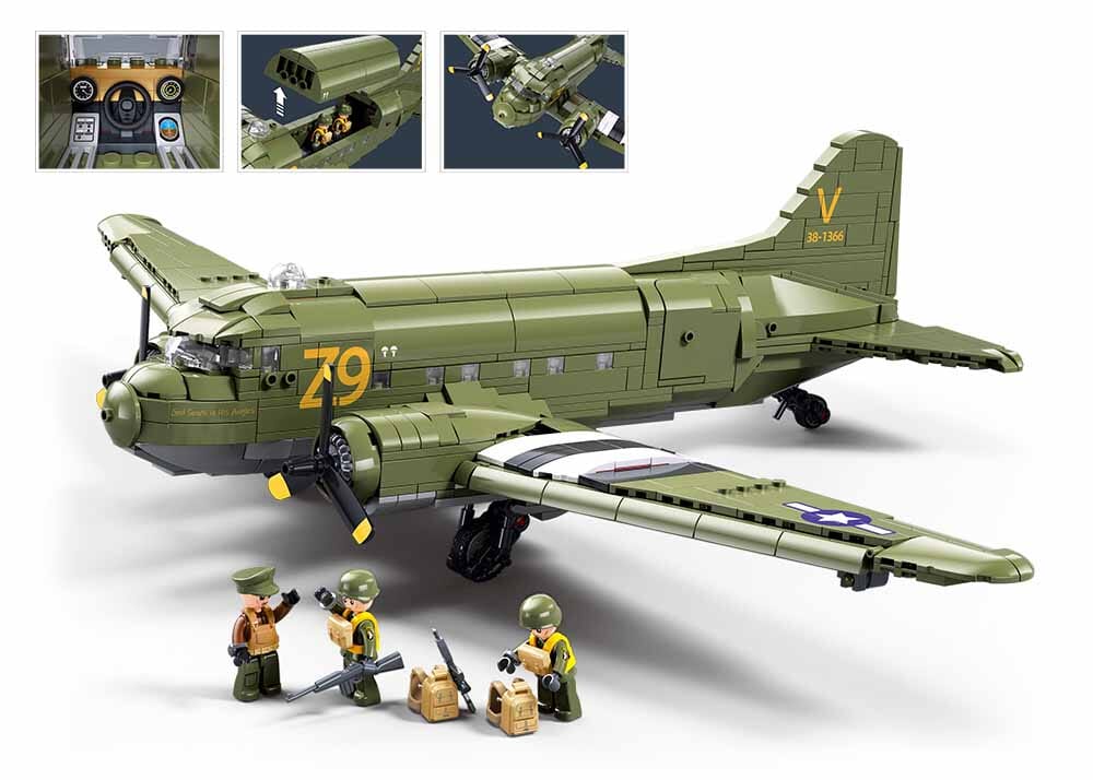 Douglas C-47S Skytrain (Dakota) brick plane model - Sluban M38-B1366 - 1015 bricks - Image 5
