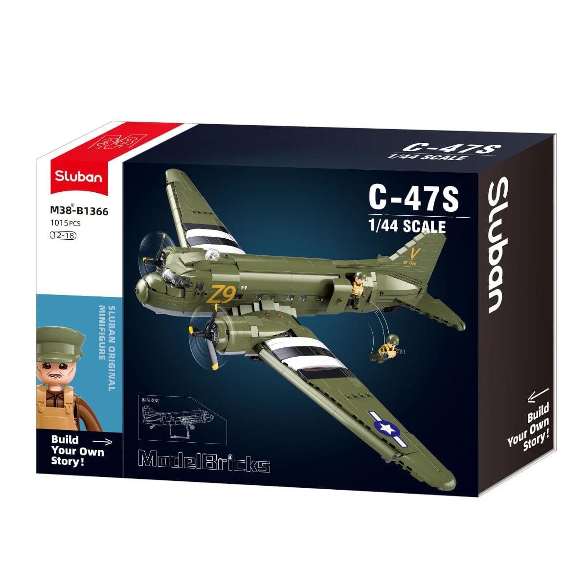 Douglas C-47S Skytrain (Dakota) brick plane model - Sluban M38-B1366 - 1015 bricks - Image 6