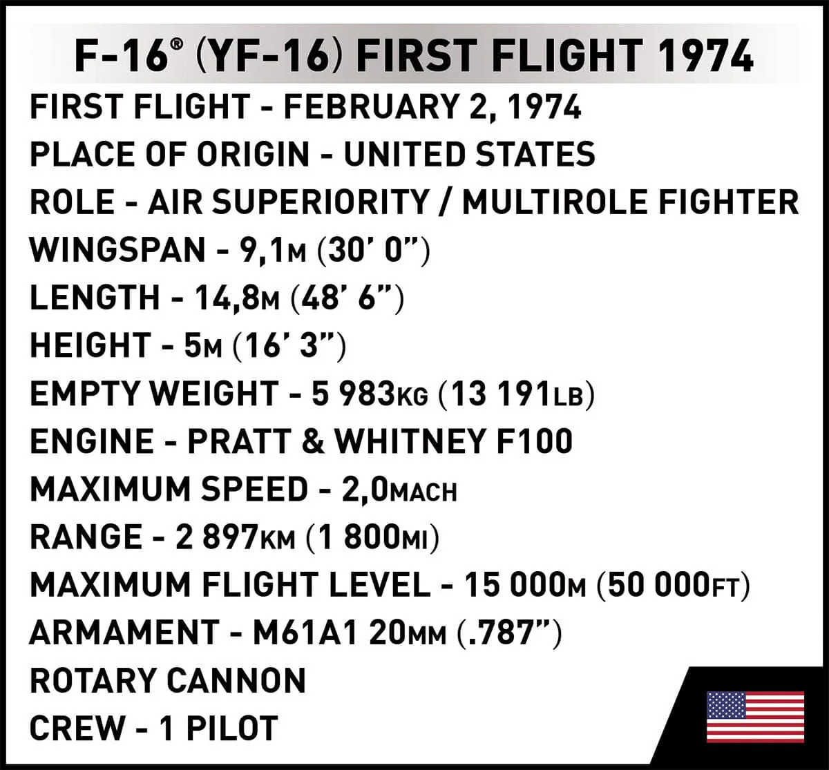 F-16 (YF-16) Fighting Falcon plane brick model - COBI 5892 - 373 bricks First Flight Edition 1974 - Image 13