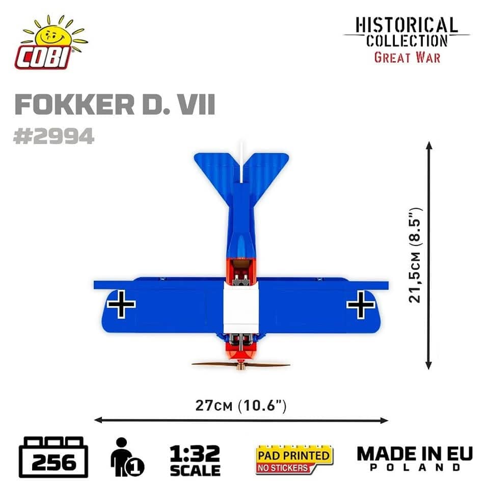 Fokker D. VII brick aircaft model WWI - COBI 2994 - 256 bricks - Image 4