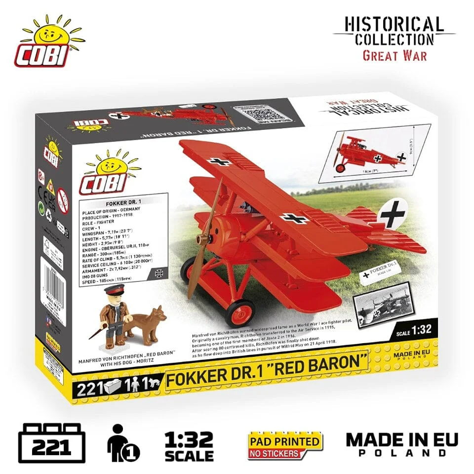 Fokker Dr. 1 ''Red Baron'' WWI brick plane model - COBI 2996 - 221 bricks - Image 3