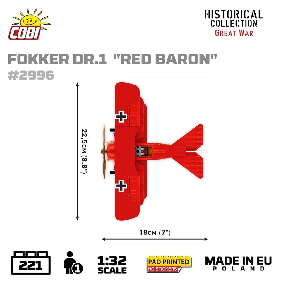 Fokker Dr. 1 ''Red Baron'' WWI brick plane model - COBI 2996 - 221 bricks - Image 7