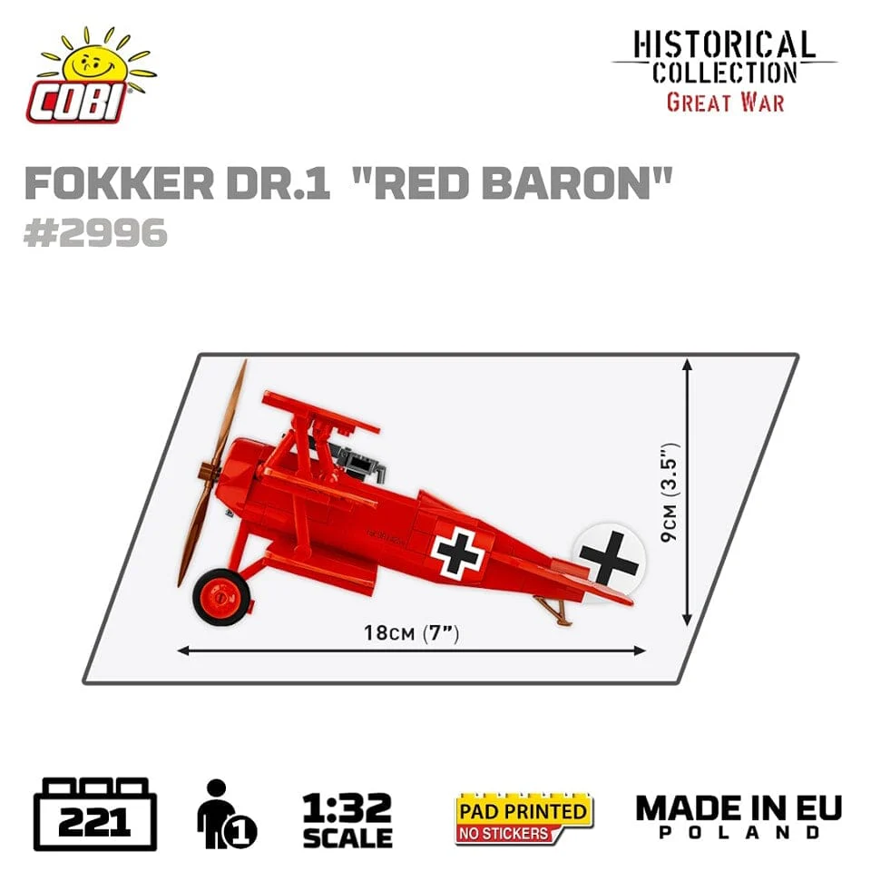 Fokker Dr. 1 ''Red Baron'' WWI brick plane model - COBI 2996 - 221 bricks - Image 8