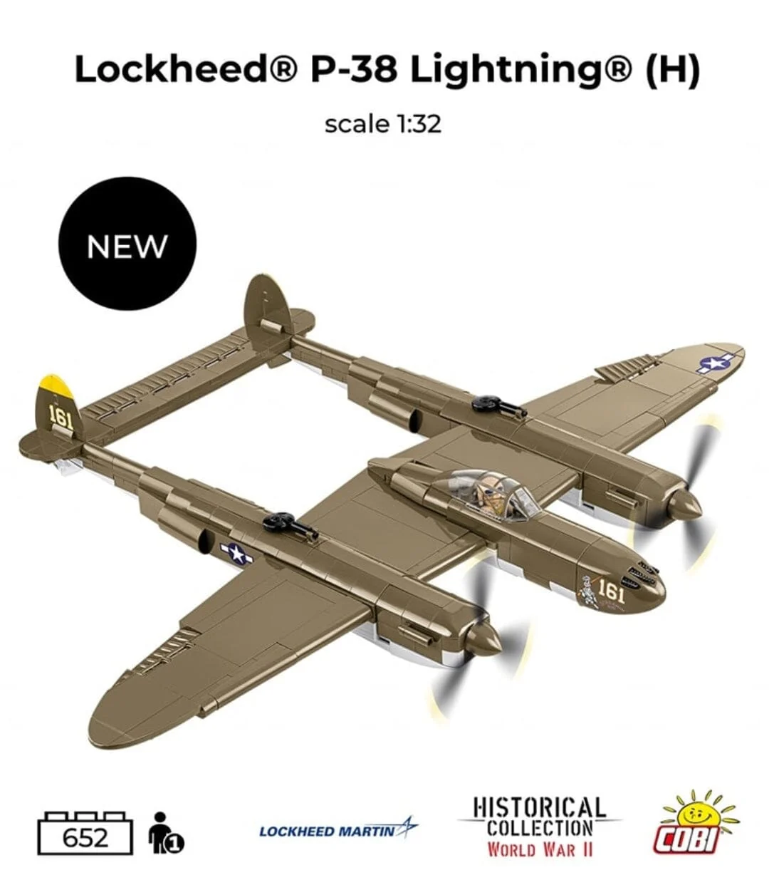 Lockheed P-38H Lightning plane brick model - COBI 5763 - 652 bricks