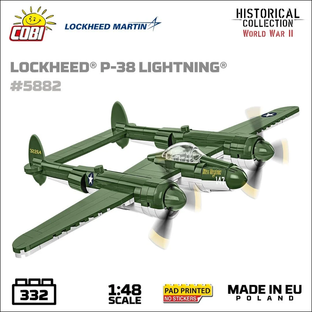 Lockheed P-38 Lightning plane brick model - COBI 5882 - 332 bricks