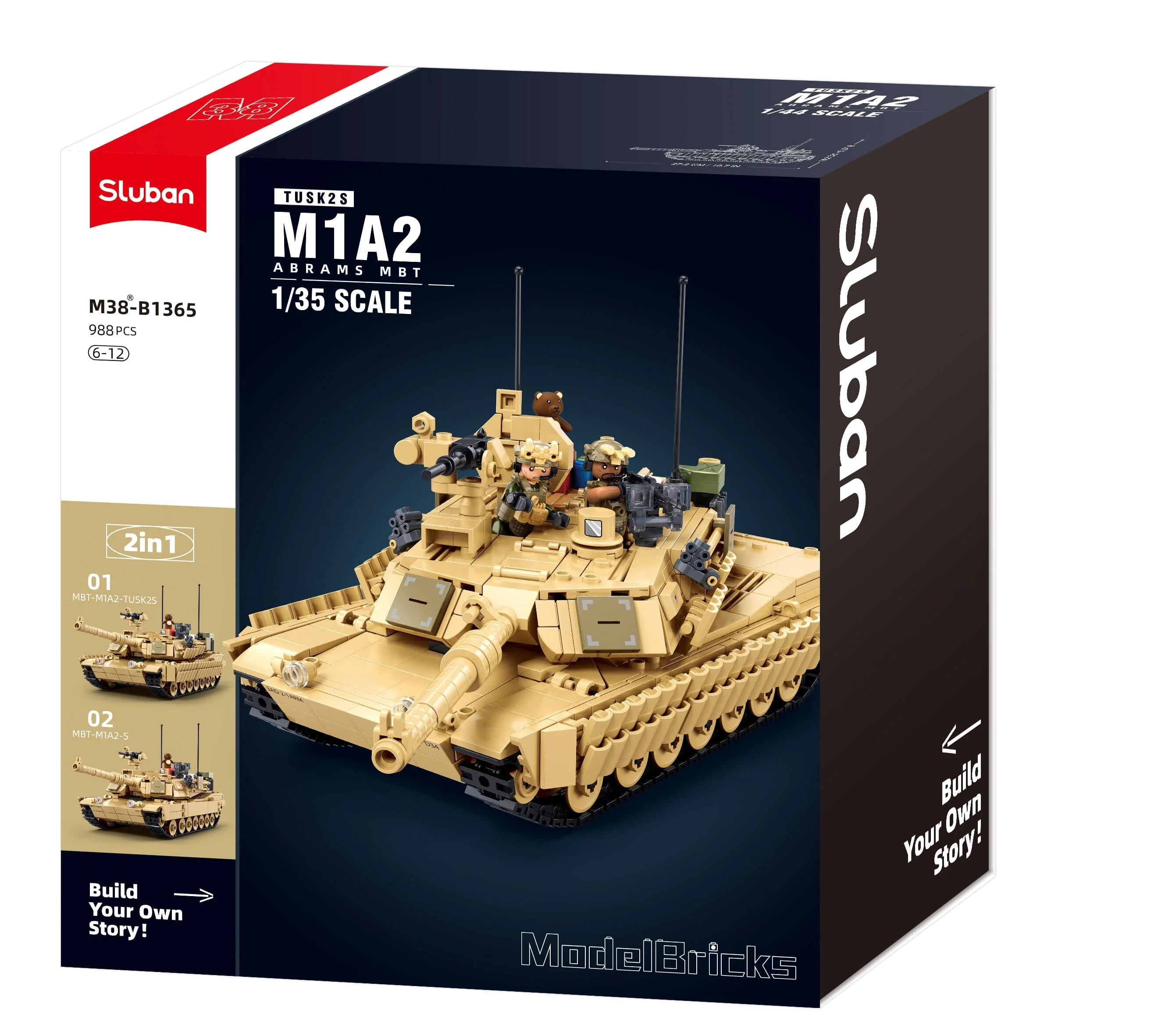 M1A2 Abrams (TUSK 2) brick tank model - Sluban M38-B1365 - 988 bricks - Image 2