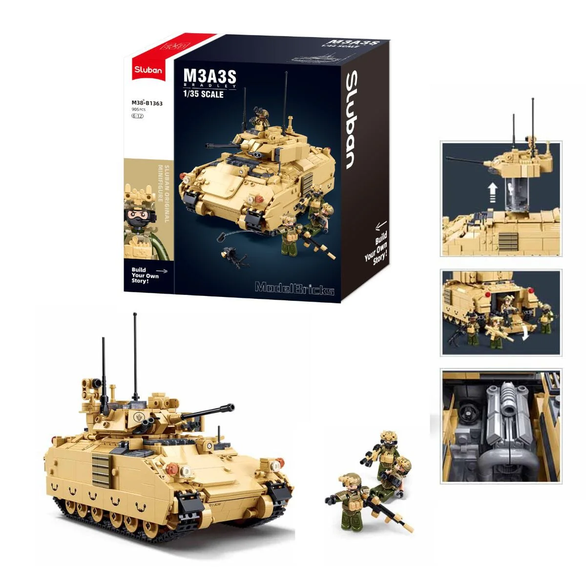 M3A3S Bradley brick tank model - Sluban M38-B1363 - 905 bricks