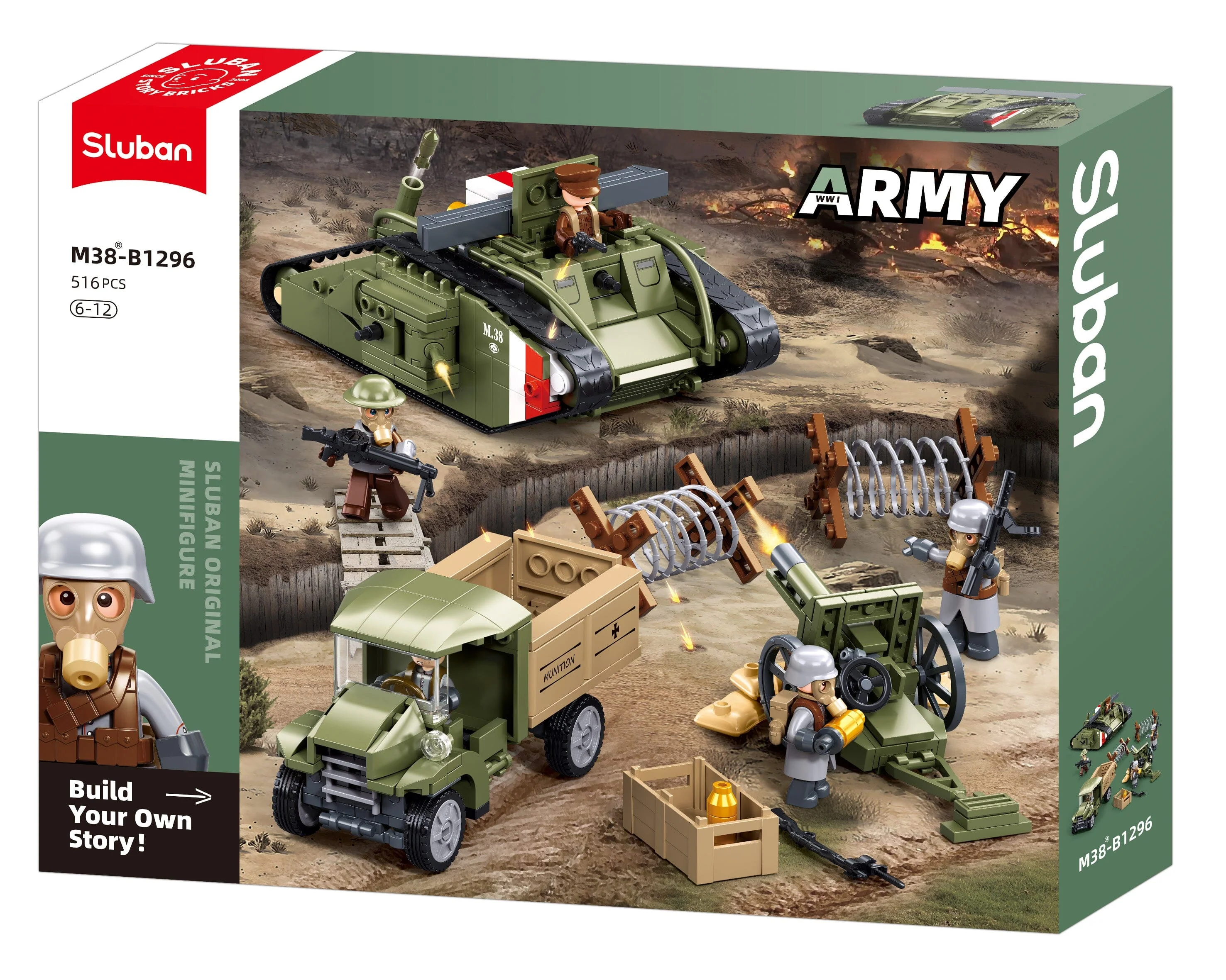 Mark V brick tank model - Sluban M38-B1296 - 516 bricks