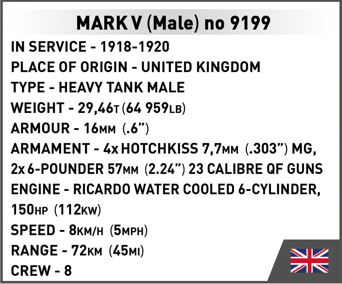 Mark V (Male) no. 9199 WWI brick model - COBI 2995 - 844 bricks - Image 10