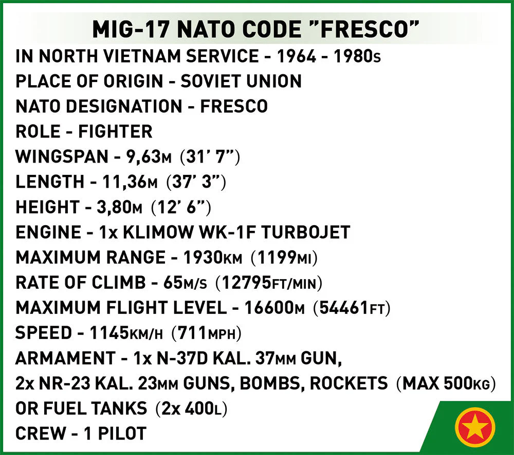 MIG-17 NATO 'FRESCO' brick plane model - COBI 2424 - 577 bricks - Image 11