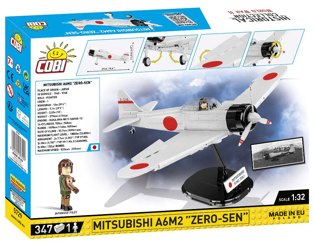 Mitsubishi A6M2 "ZERO-SEN" plane brick model - COBI 5729 - 347 bricks - Image 4