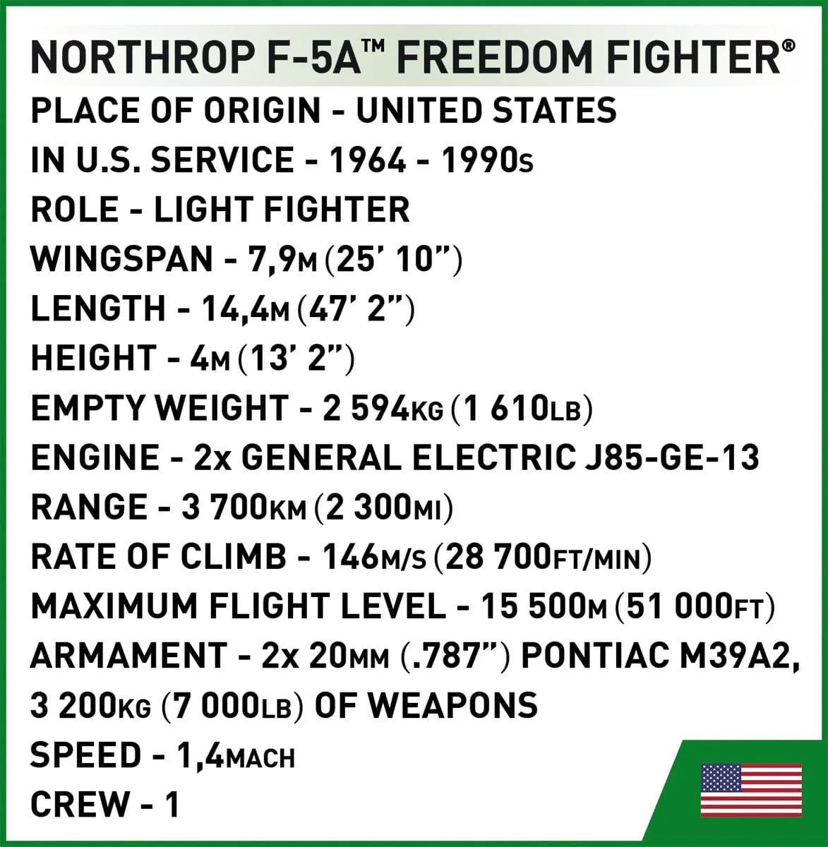 Northrop F-5A F.F plane model - COBI 2425 - 352 bricks - Image 10