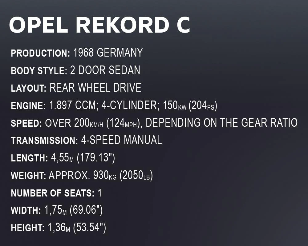 Opel Record C-Schwar brick car model - COBI 24333 - 2078 bricks - Image 12