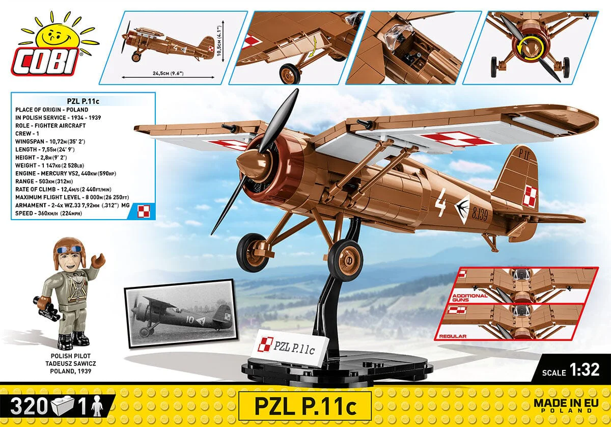 PZL P.11c Polish brick plane model - COBI 5742 - 320 bricks - Image 4