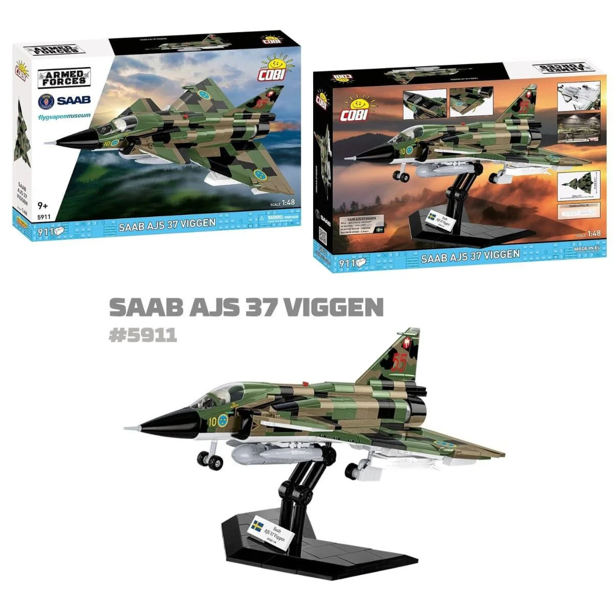 Saab AJS37 Viggen brick plane model - COBI 5911 - 910 bricks
