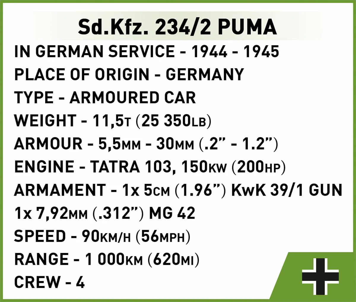 Sd. Kfz 234/2 Puma brick armoured car model - COBI 2287 - 470 bricks - Image 10
