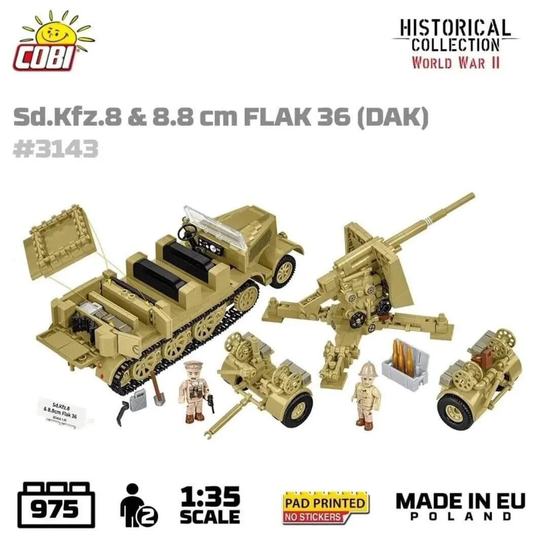 SD.Kfz.8 towing 8.8cm Flak 36 brick model - COBI 3143 - 975 bricks