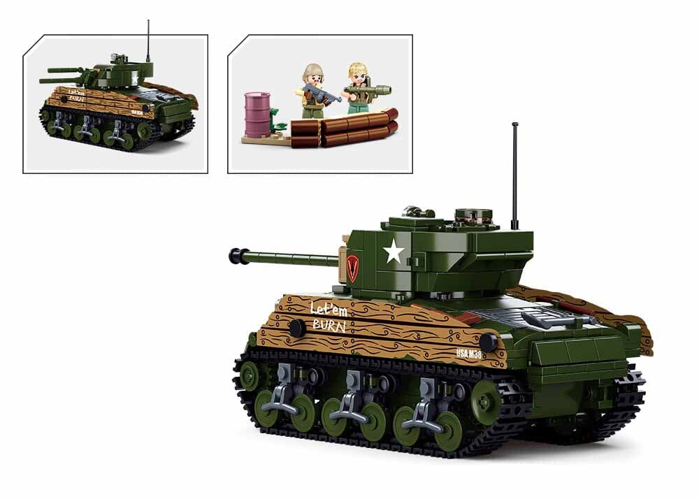 Sherman M4A3 (76W) brick tank model - Sluban M38-B1110 - 715 bricks - Image 2