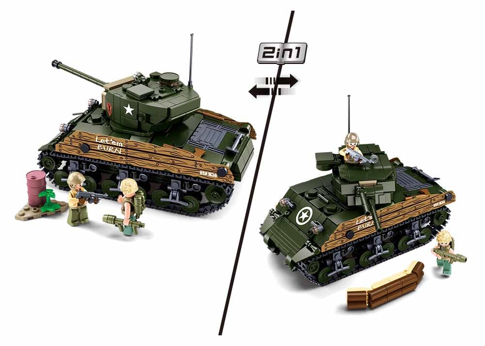 Sherman M4A3 (76W) brick tank model - Sluban M38-B1110 - 715 bricks - Image 3