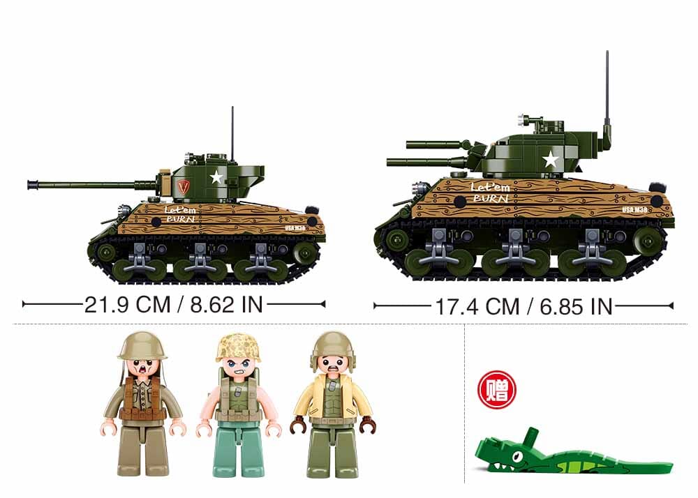 Sherman M4A3 (76W) brick tank model - Sluban M38-B1110 - 715 bricks - Image 4