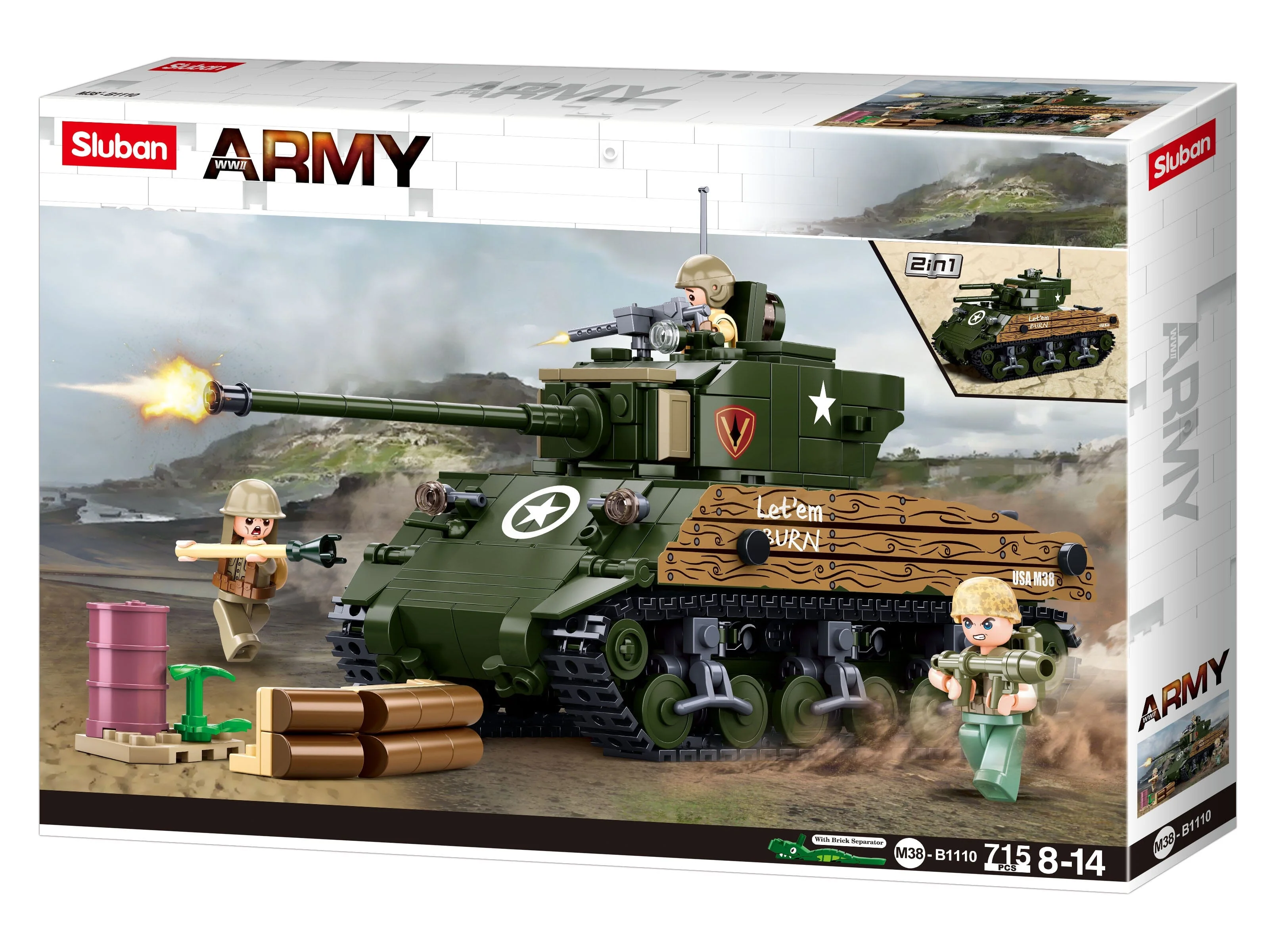Sherman M4A3 (76W) brick tank model - Sluban M38-B1110 - 715 bricks - Image 5