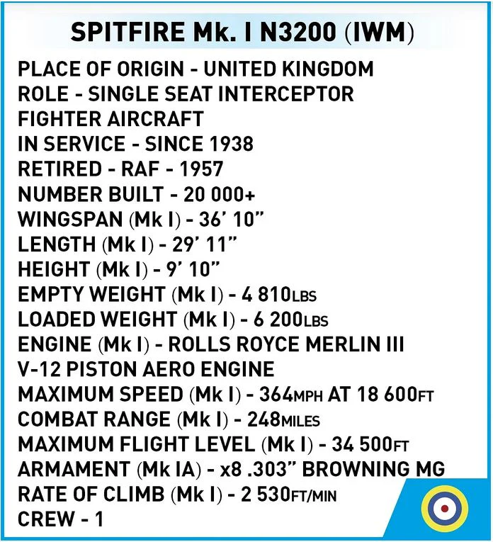 Spitfire MK.I N3200 brick plane model - COBI 5868 - 155 bricks - Image 7