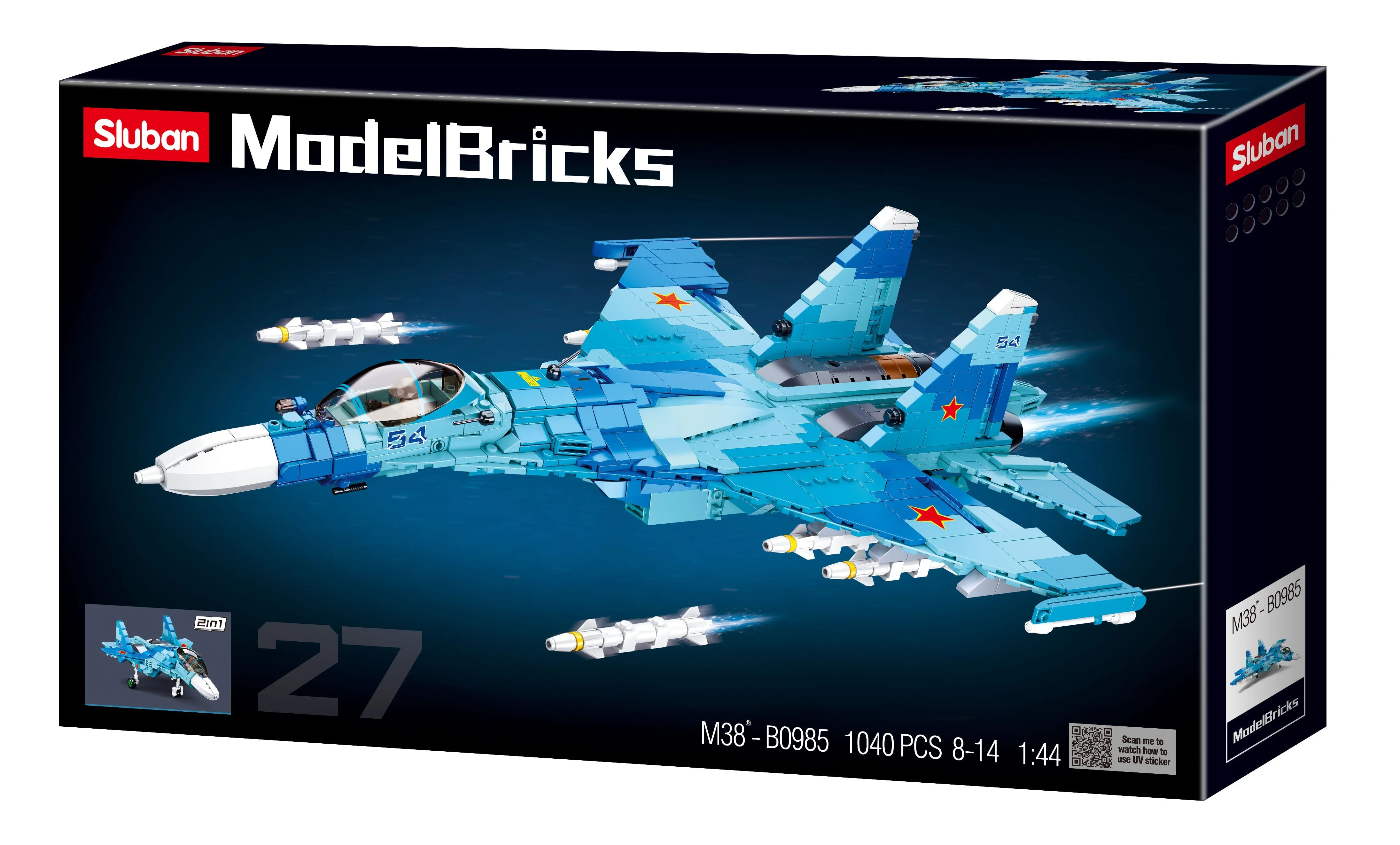 SU-27 Fighter 2 in 1 brick model plane - Sluban M38-B0985 - 1040 bricks