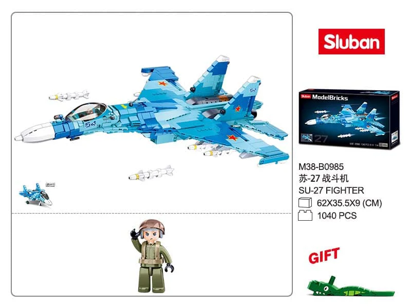 SU-27 Fighter 2 in 1 brick model plane - Sluban M38-B0985 - 1040 bricks - Image 3