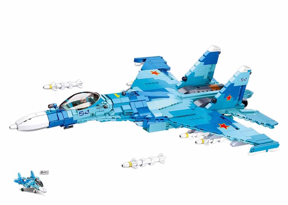 SU-27 Fighter 2 in 1 brick model plane - Sluban M38-B0985 - 1040 bricks - Image 4