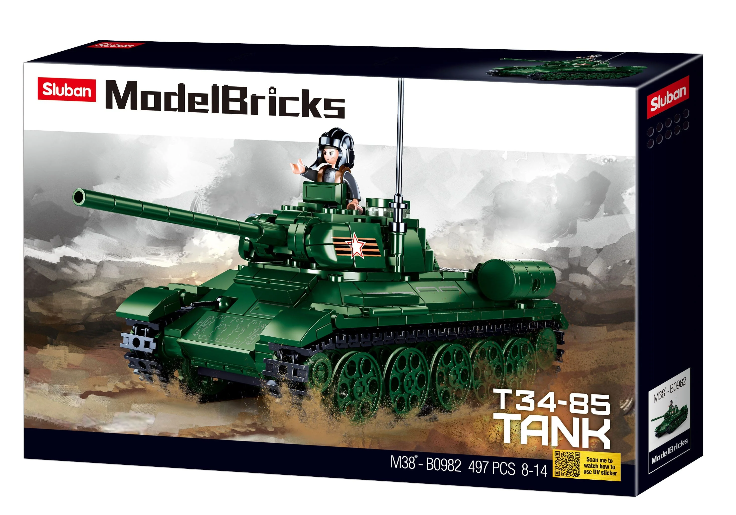 T34-85 brick tank model - Sluban M38-B0982 - 497 bricks - Image 4
