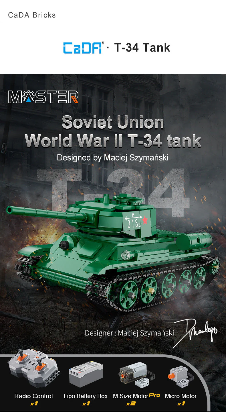 T34 Tank RC brick model kit - CADA C61072W - 722 bricks - Image 11