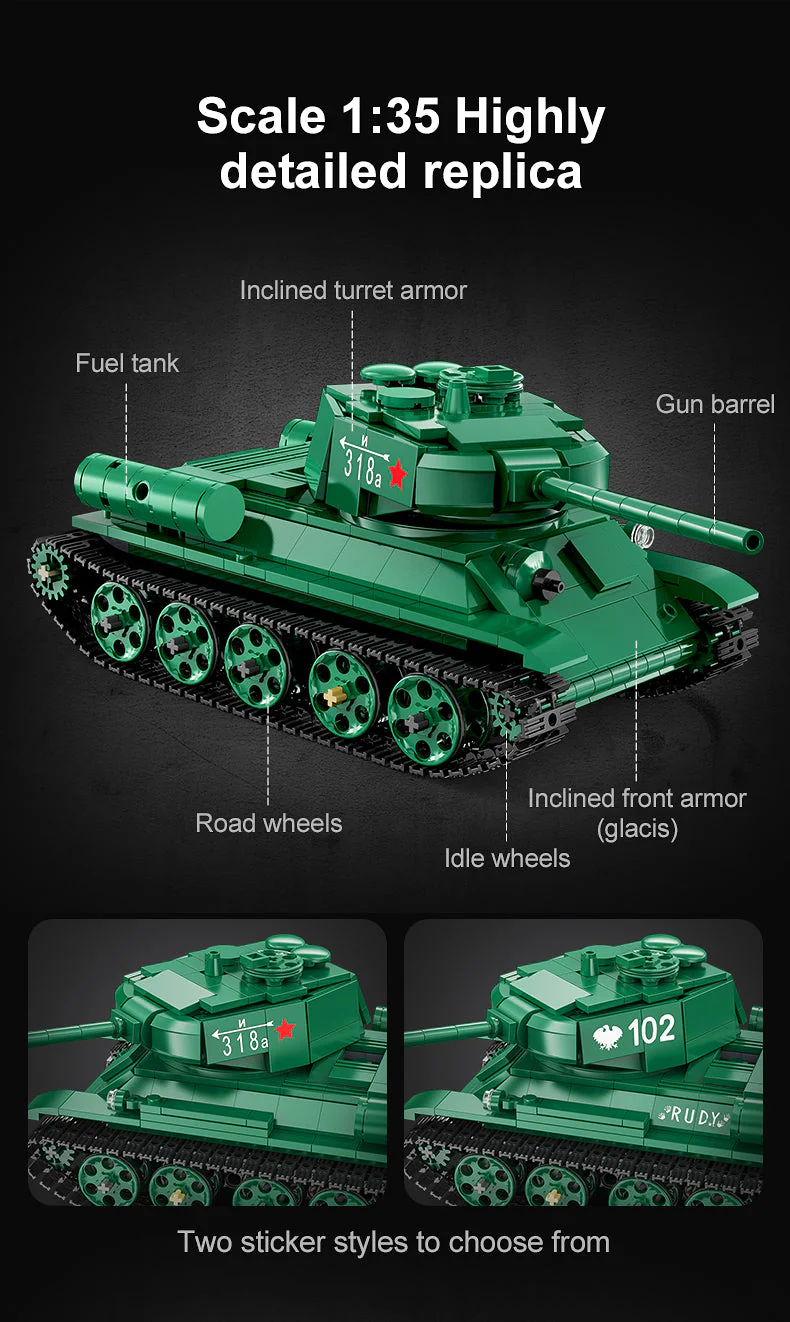 T34 Tank RC brick model kit - CADA C61072W - 722 bricks - Image 13