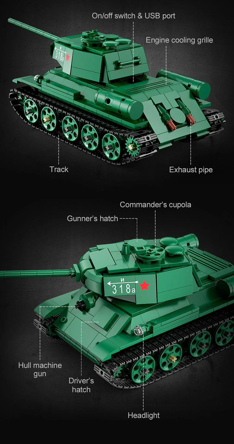 T34 Tank RC brick model kit - CADA C61072W - 722 bricks - Image 14