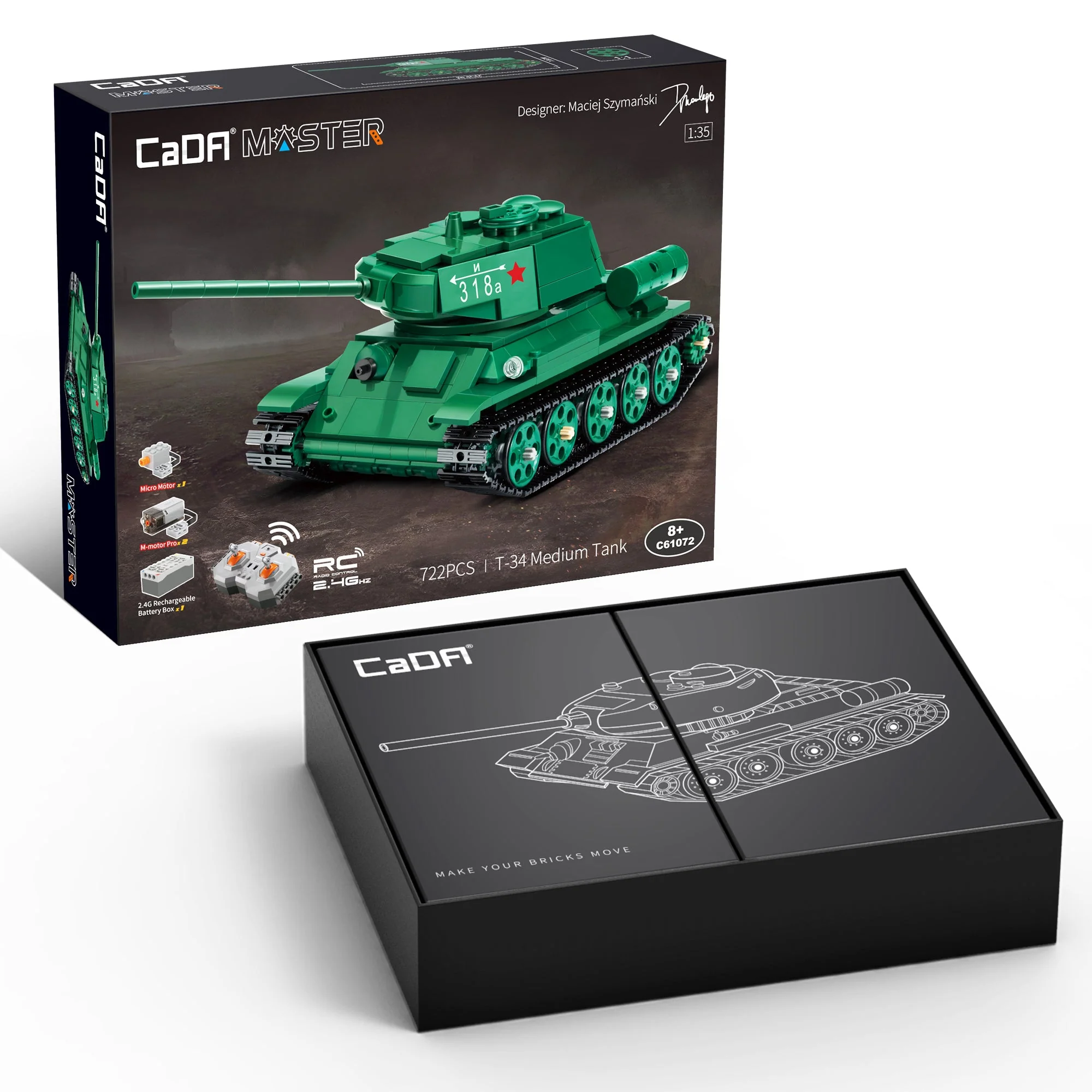 T34 Tank RC brick model kit - CADA C61072W - 722 bricks - Image 5