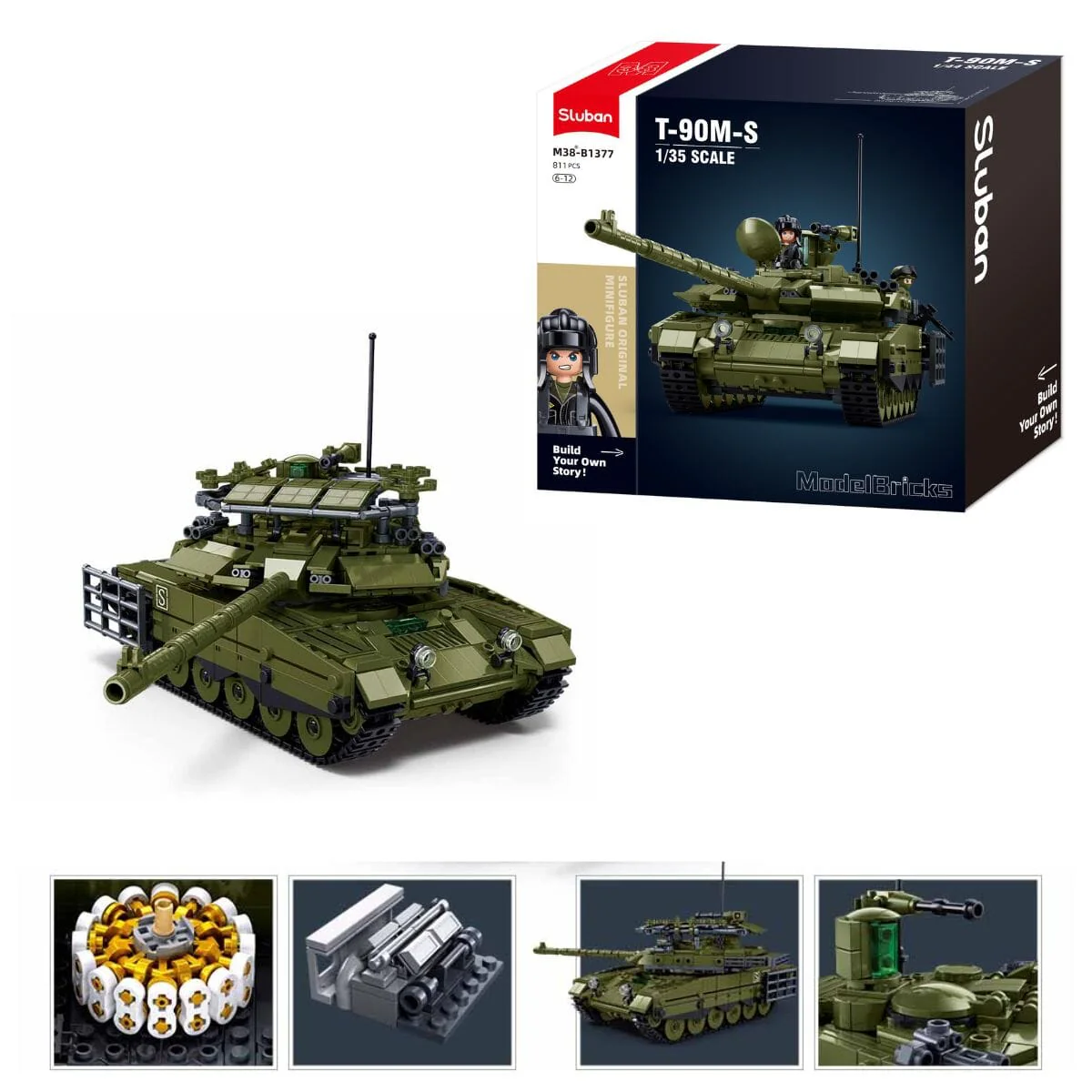 T90M-S brick tank model - Sluban M38-B1377 - 811 bricks