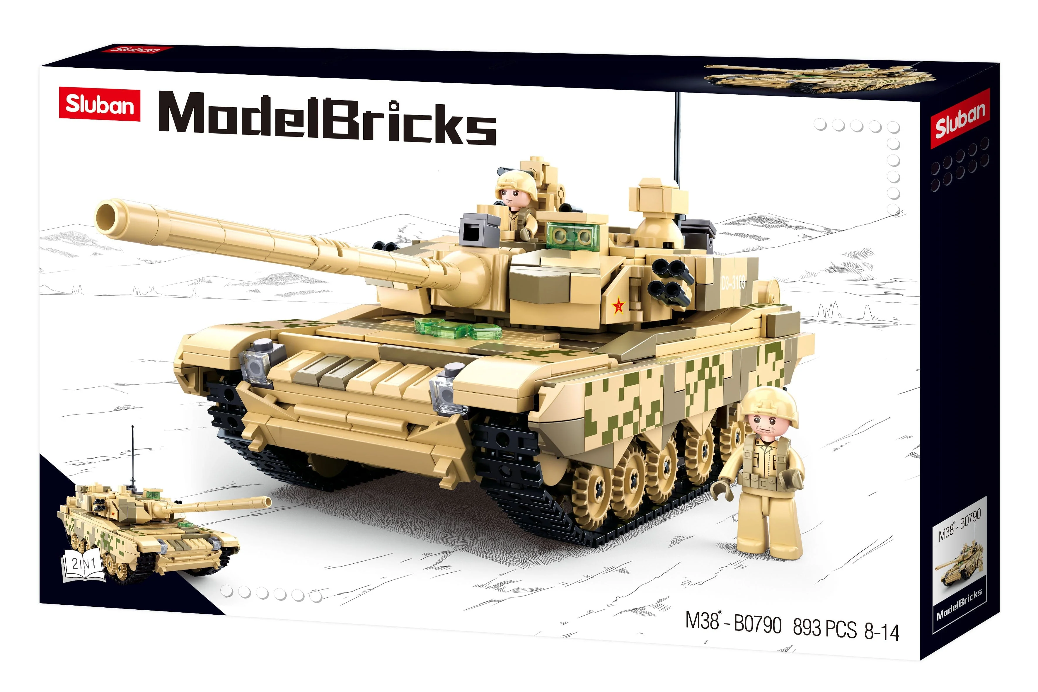 Type 99A brick tank model - Sluban M38-B0790 - 893 bricks - Image 2