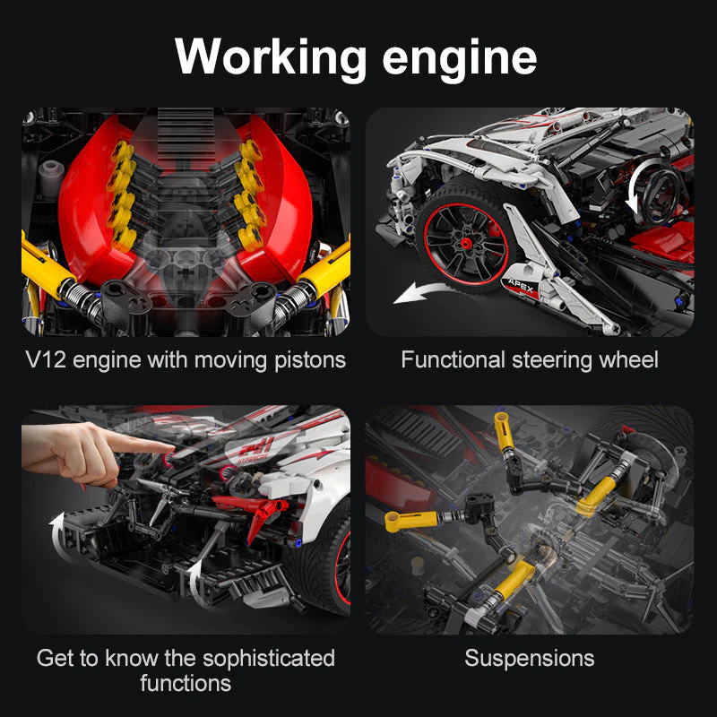 V12 Hyper Car RC brick model kit - CADA C61053W - 4449 bricks - Image 10
