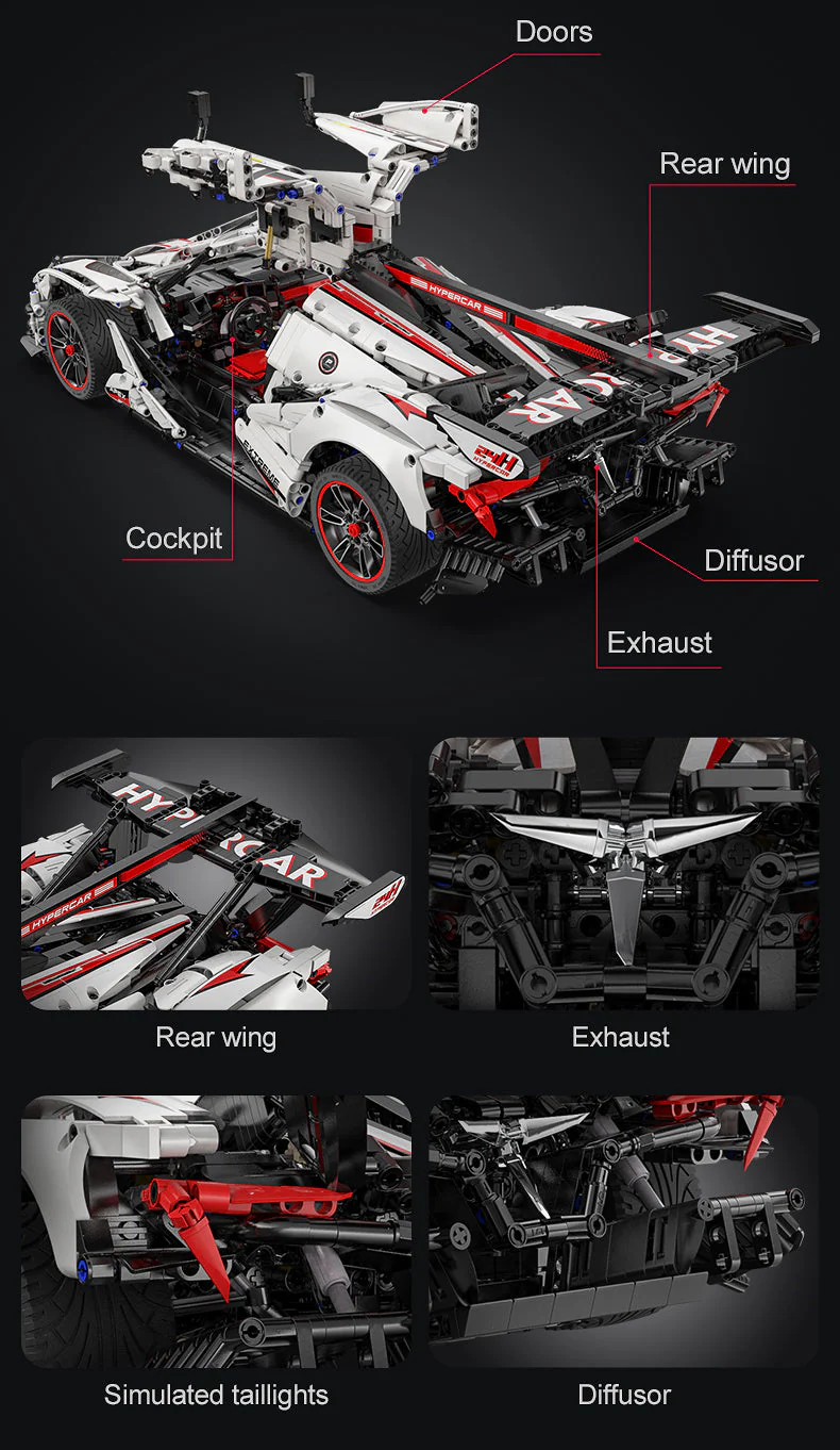 V12 Hyper Car RC brick model kit - CADA C61053W - 4449 bricks - Image 21