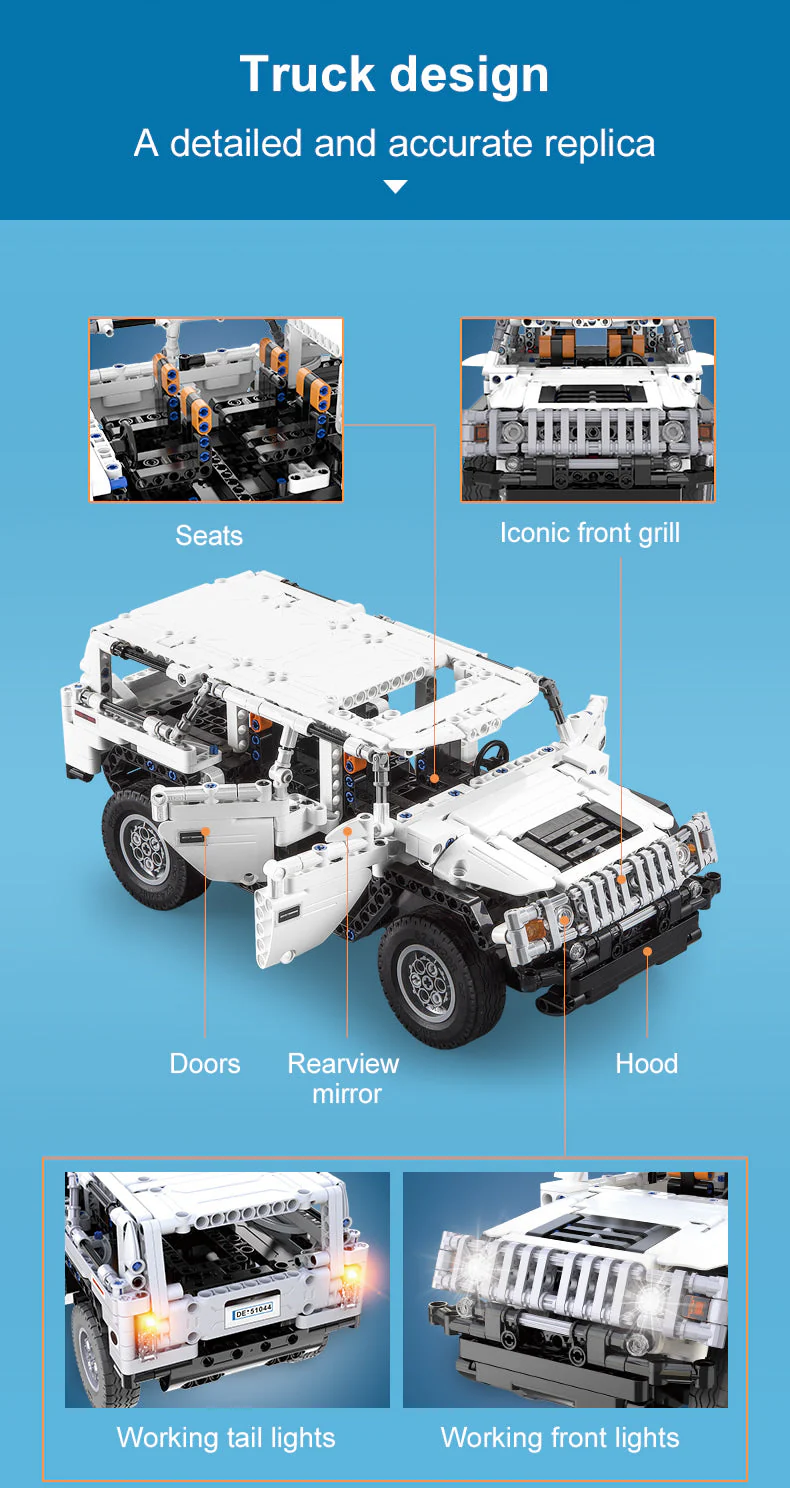 Warrior H2 RC Truck brick model kit - CADA C51044W - 575 bricks - Image 14