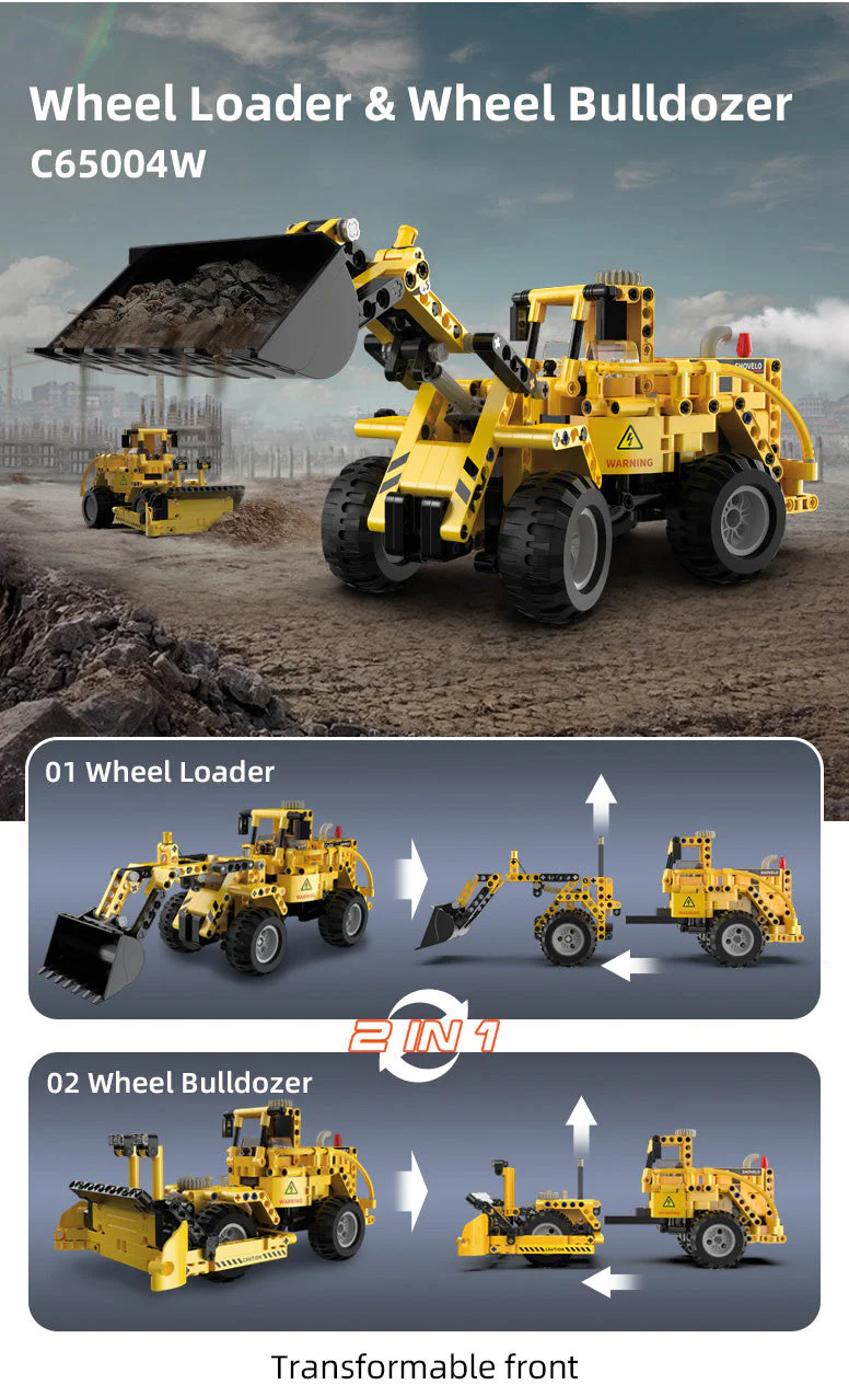 Wheel Loader & Wheel Bulldozer brick model kit - CaDA C65004W - 693 bricks - Image 3