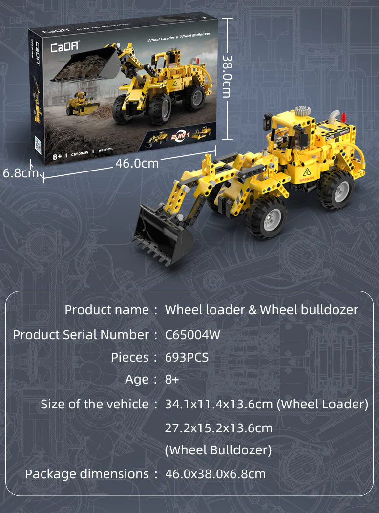 Wheel Loader & Wheel Bulldozer brick model kit - CaDA C65004W - 693 bricks - Image 5