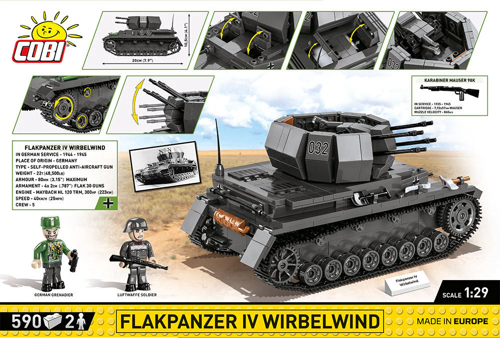 Flakpanzer IV Wirbelwind  brick tank model - COBI 2548 - 590 bricks - Image 2